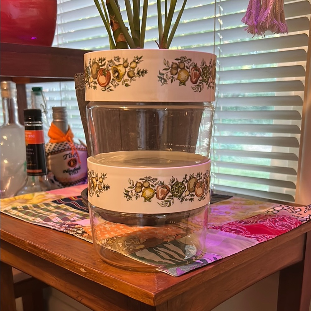 Pyrex Glass Canister Set with White and Multicolor Floral Design